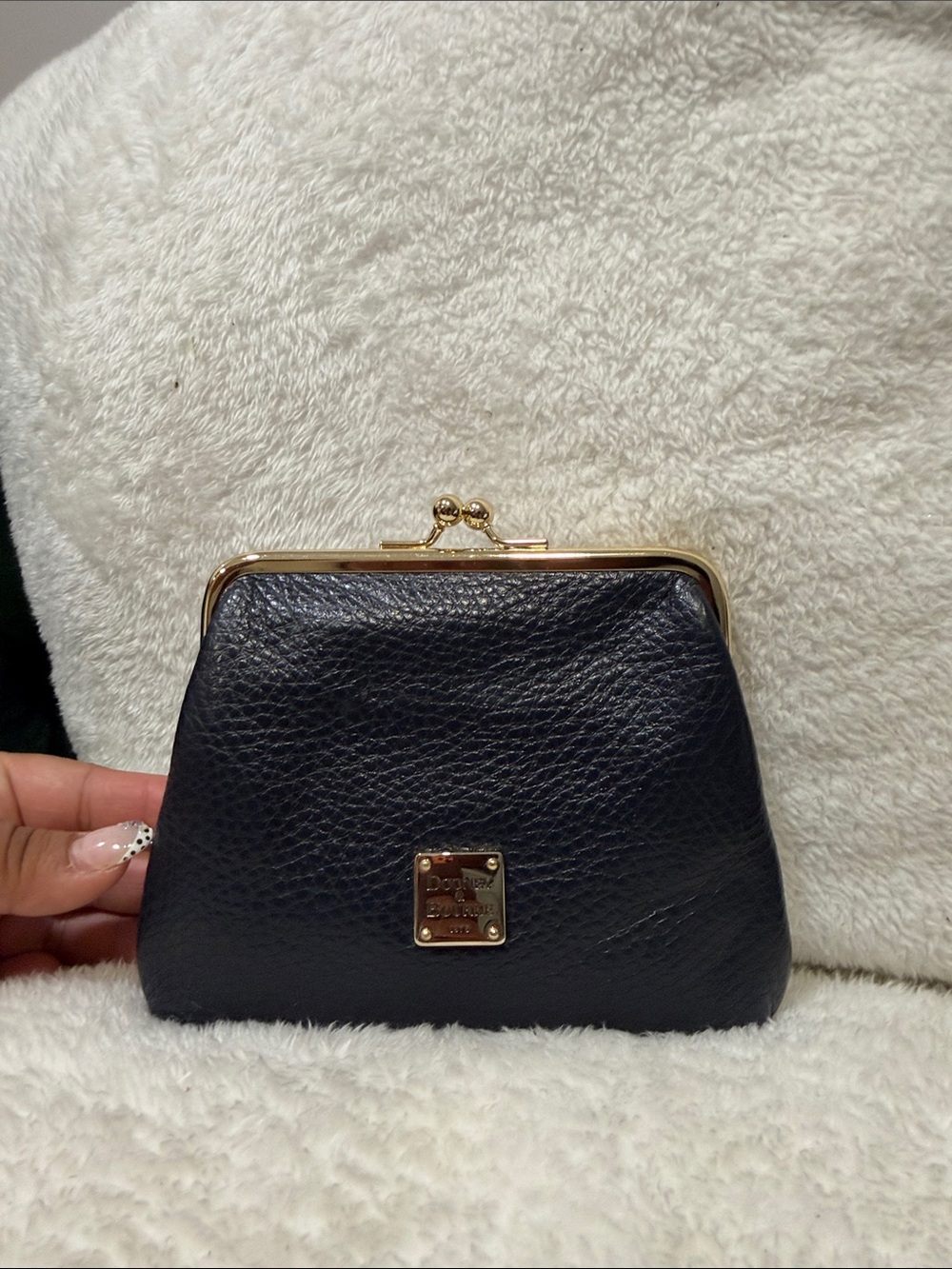 Dooney & Bourke Black Leather Kiss-Lock Coin Purse with Gold Hardware